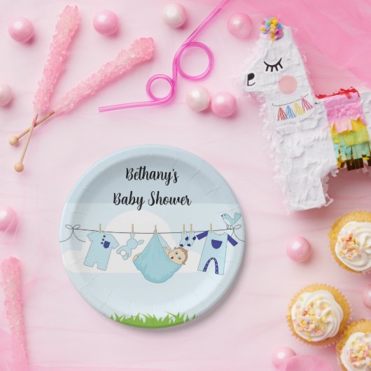 物干し男の赤ちゃんシャワー紙プレート ペーパープレート (パーティー)