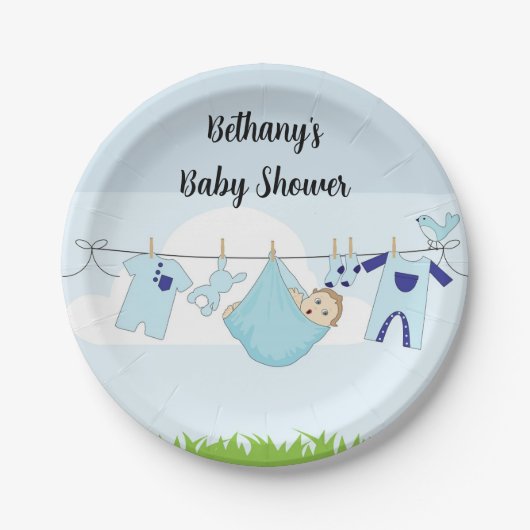 物干し男の赤ちゃんシャワー紙プレート ペーパープレート (正面)