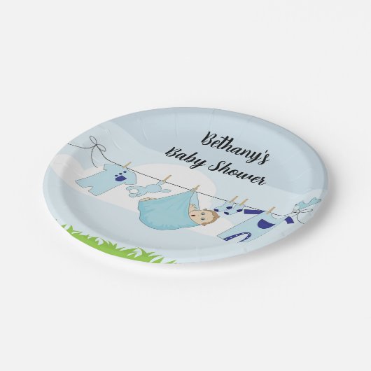物干し男の赤ちゃんシャワー紙プレート ペーパープレート (アングル)