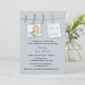 物干し、青、男の赤ちゃんシャワー 招待状 (スタンド正面)