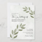 物思いに葉ふけるモダンエレガントセージ・グリーン結婚ズ 招待状 (正面)