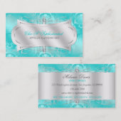 物惜しみしないティール（緑がかった色）のダイヤモンドのダマスク織の渦巻 名刺 (正面/裏面)