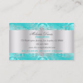 物惜しみしないティール（緑がかった色）のダイヤモンドのダマスク織の渦巻 名刺 (裏面)