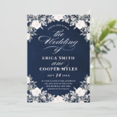 物惜しみしなくクラシックな花模様の結婚する暗い濃紺| 招待状 (スタンド正面)