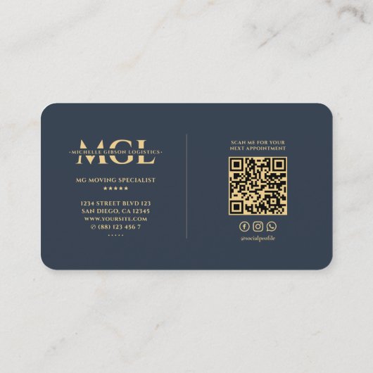 物流モダンプロフェッショナルモノグラムブルー 名刺 (裏面)