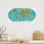 物理および政治の世界地図 ポスター (キッチン)