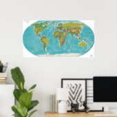 物理および政治の世界地図 ポスター (ホームオフィス)