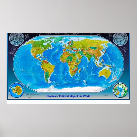 物理および政治の世界地図 ポスター (正面)