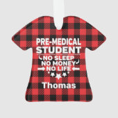 物理の学生No睡眠お金ライフレッドプレイド オーナメント (裏面)