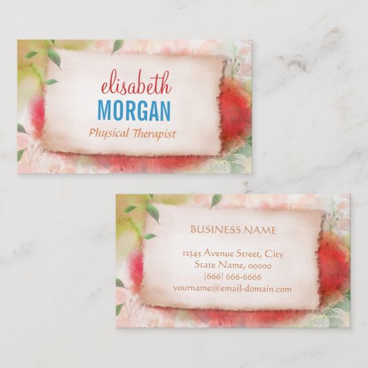 物理セラピスト – アーティストウォーターカラーフローラ 名刺 (正面/裏面)