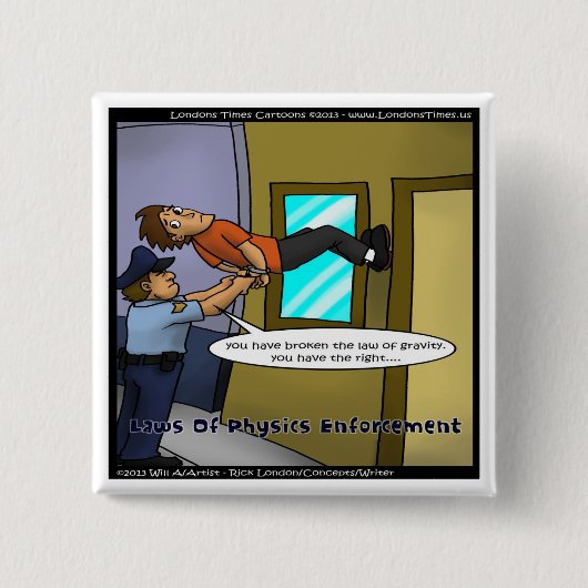 物理法則と重力おもしろいギフト&ティー 缶バッジ (正面)