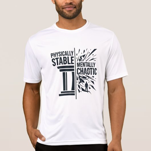 物理的には安定、精神的にはカオスな二面性デザイン Tシャツ (正面)