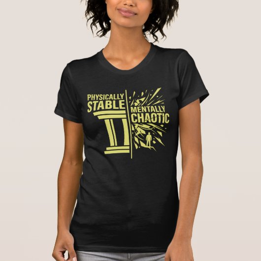 物理的には安定、精神的にはカオスな二面性デザイン Tシャツ (正面)