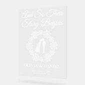 物語が始まるスノーフレーク冬の結婚式 アクリルサイン (傾斜)