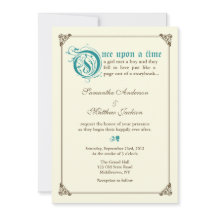 物語の本のおとぎ話の結婚式招待状-ティール（緑がかった色）