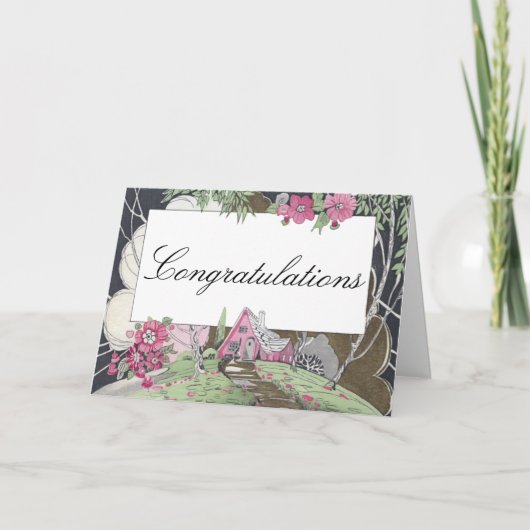 物語の本のコテージの新しい家のお祝い カード (正面)