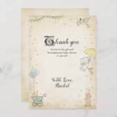 物語の本のベビーシャワーのサンキューカード 招待状 (正面/裏面)