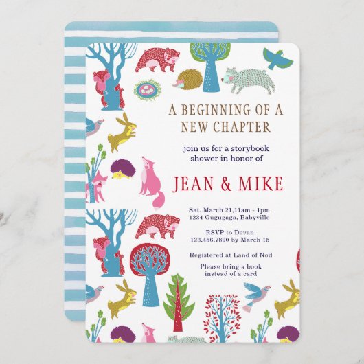 物語の本の森林ベビーシャワーの招待状 招待状 (正面/裏面)