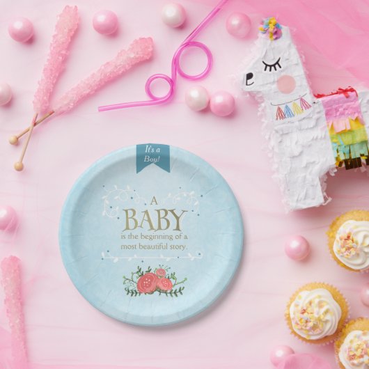 物語の本の紙皿のベビーシャワーそれは男の子の青です ペーパープレート (パーティー)