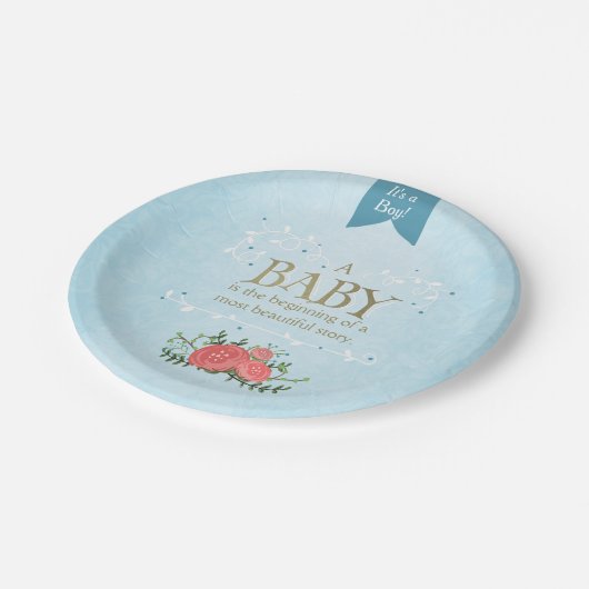 物語の本の紙皿のベビーシャワーそれは男の子の青です ペーパープレート (アングル)