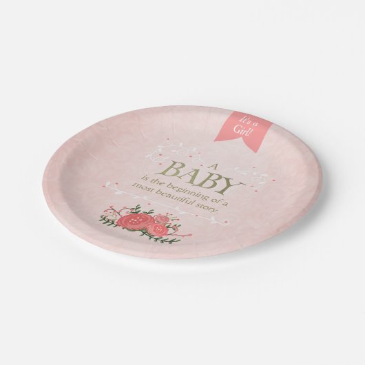 物語の本の紙皿のベビーシャワーの女の子のピンクの金ゴールド ペーパープレート (アングル)