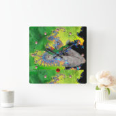 物質の振動,緑の黄色のフラクタルの女性 スクエア壁時計 (ホーム)