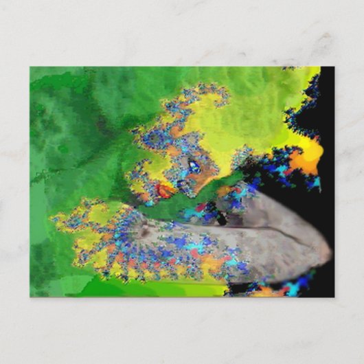 物質の振動，緑色の黄色のフラクタル女性 ポストカード (正面)