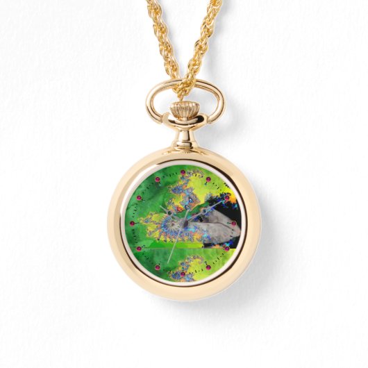 物質の振動,緑色の黄色のフラクタル女性 腕時計 (正面)