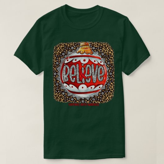 物質乱用認識度信じオーナメントヒョウ Tシャツ (デザイン正面)