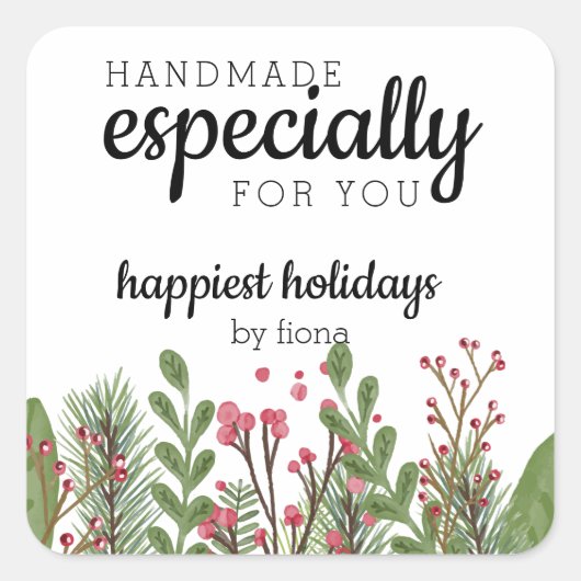 特にあなたのために手作りの休日の緑 スクエアシール (正面)