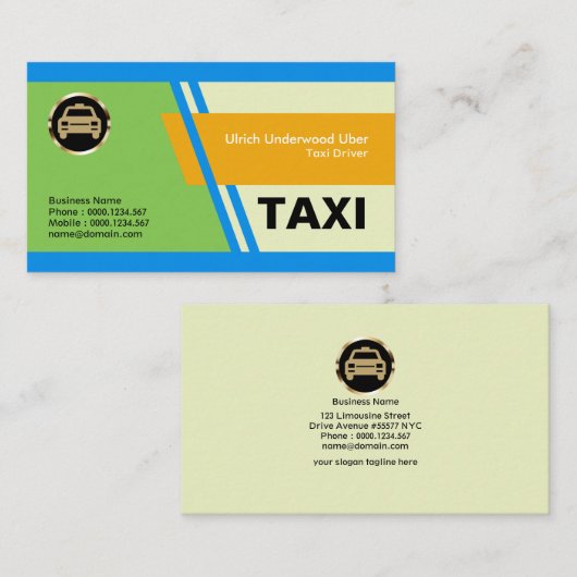 特エレガント殊青斜ストライプ走タクシー 名刺 (正面/裏面)