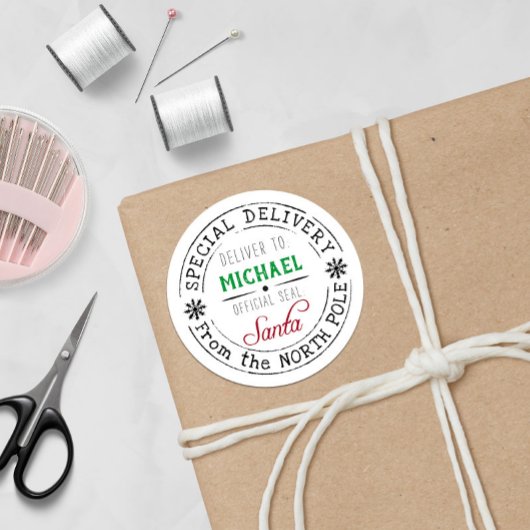 特パーソナライズされた別配達北極サンタ  ラウンドシール