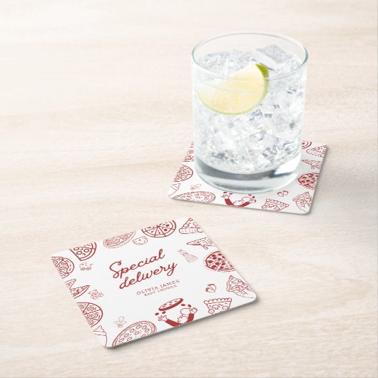 特別おもしろい配送ピザベビーシャワー スクエアペーパーコースター (インサイチュ)