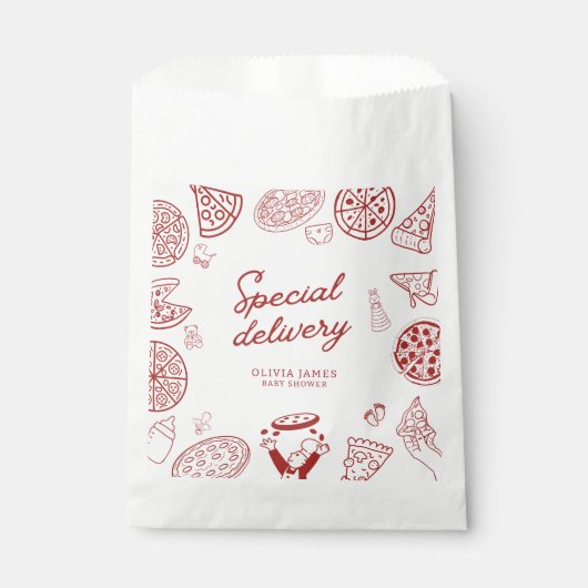 特別おもしろい配送ピザベビーシャワー フェイバーバッグ (正面)