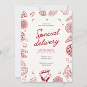 特別おもしろい配送ピザベビーシャワー 招待状 (正面)