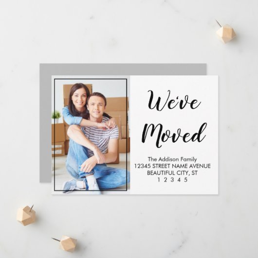 特別かわいモダンい黒い台本写真動き 案内状 (正面/裏面インサイチュ)