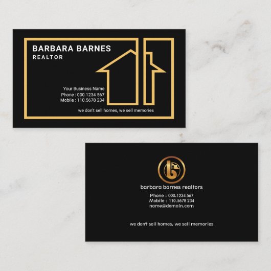 特別で創造的な家のシルエットのボーダー不動産仲介業者 名刺 (正面/裏面)