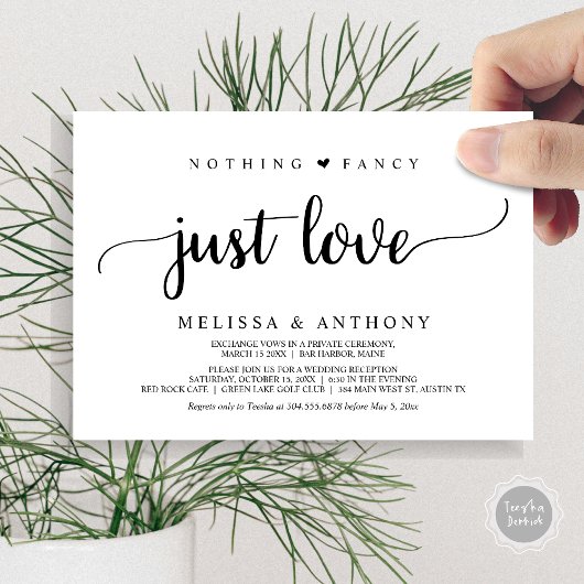 特別なものは何もない、ただ愛を祝う。秘密の結婚式、自然なスタイルのウェディング。 招待状