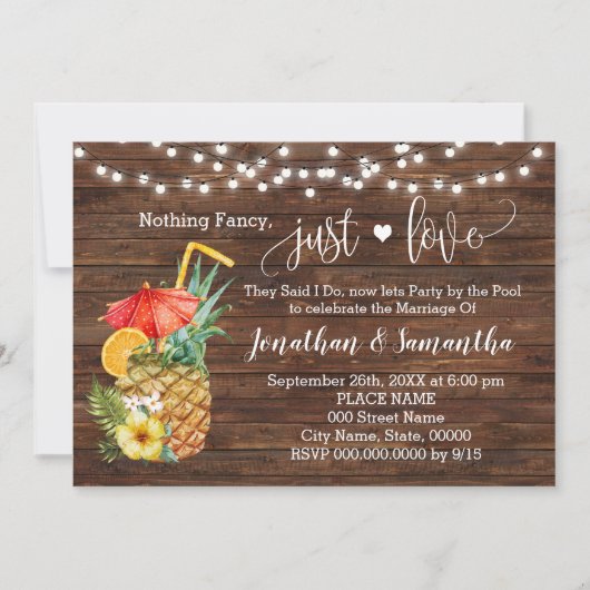 特別なものは何もない、ただ愛を祝う　結婚式のプールパーティーの招待状 セーブザデート (正面)