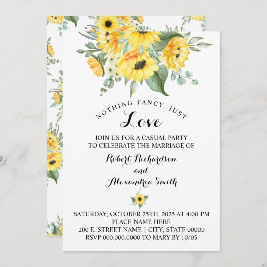 特別なものは何もない、ただ愛を誓う　ひまわりと挙式 招待状 (正面/裏面)