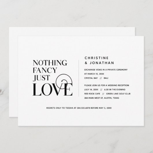 特別なものは何もない、ただ愛を、エレガントなブラック、ふたりだけの結婚式 招待状 (正面/裏面)