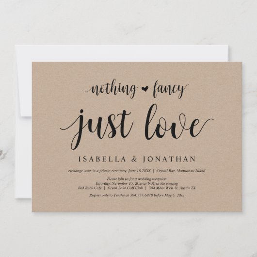 特別なものは何もない、ただ愛を。クラフト、結婚式の駆け込み結婚 招待状 (正面)