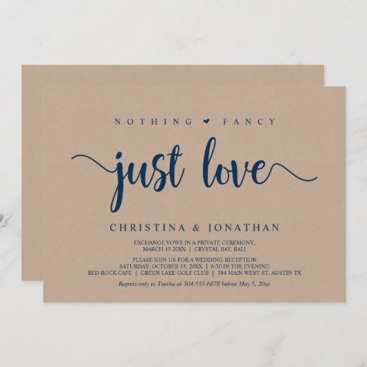 特別なものは何もない、ただ愛を。ブラウンクラフトでの秘密の結婚式 招待状 (正面/裏面)