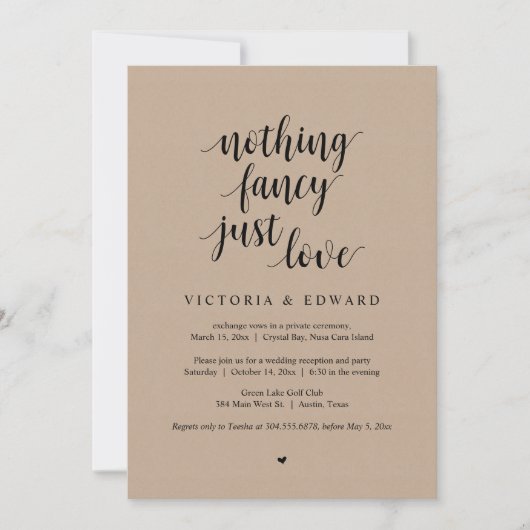 特別なものは何もない、ただ愛を。ブラック。ふたりだけの結婚式パーティー 招待状 (正面)