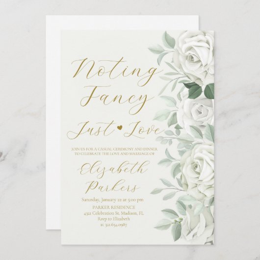 特別なものは何もない、ただ愛を。白いバラの秘密の結婚式 招待状 (正面/裏面)