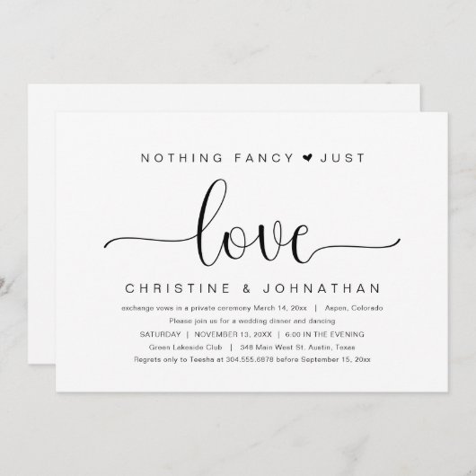 特別なものは何もない、ただ愛を。結婚式の秘密の式のパーティー 招待状 (正面/裏面)