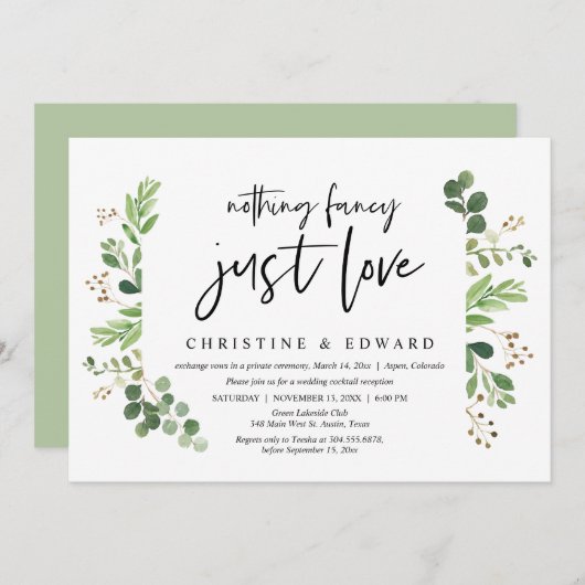 特別なものは何もない、ただ愛を。結婚式の秘密の誓いパーティー 招待状 (正面/裏面)