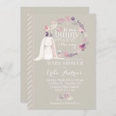 特別なウサギのベイビーシャワー招待状（グレー） 招待状 (正面/裏面)