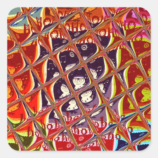 特別なクリスマスカラーズスノーサンタホホホー美術 スクエアシール (正面)