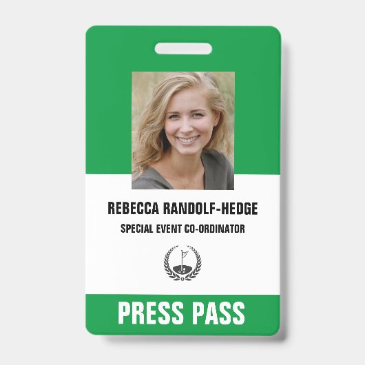 特別なゴルフイベントプレスパス - 写真付き身分証明書 バッジ (正面)